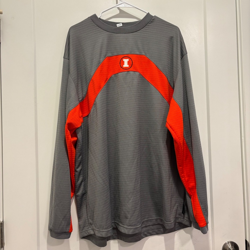 VTG Nike Team Illinois Fighting Illini Dri-FIT Long Sleeve Shirt Grey Orange XL